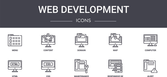 web development concept line icons set contains vector image