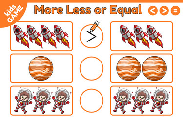 math game more less or equal with space objects vector image