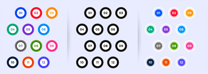 circular bullet points numbers from one to twelve vector image