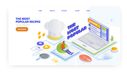 popular food recipes landing page design website vector