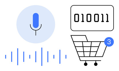 voice command in digital shopping with binary code vector image
