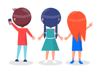 Back view on best friends girls and boy isolated vector