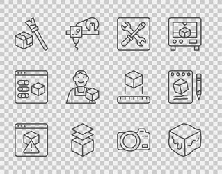 set line 3d printer isometric cube setting vector image