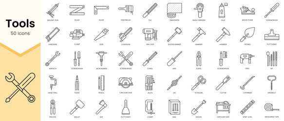 simple outline set oftools icons linear style vector image