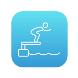 Swimmer jumping from starting block in pool line vector