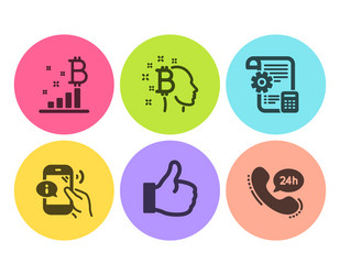 bitcoin think like and graph icons set vector image