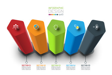 infographic label design with pentagon columns vector image