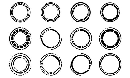 set of sci fi black circle user interface vector