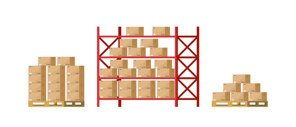 warehouse inventory with rack pallet and boxes vector