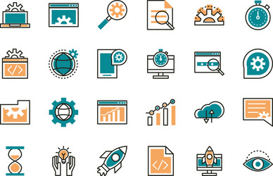 web development icons collection line and fill vector image