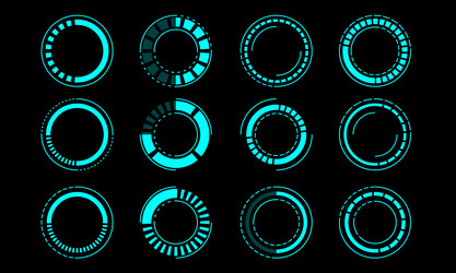 set of sci fi blue circle user interface elements vector