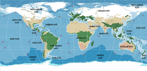 world map showing tectonic plates boundaries vector image