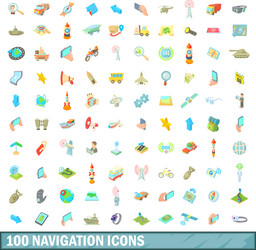 100 navigation icons set cartoon style vector