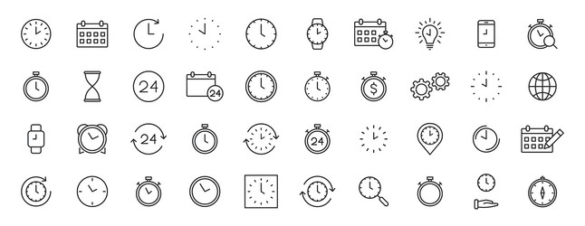 Set of 40 time and clock web icons in line style vector