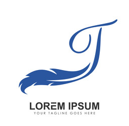 Golden feather monogram logo initial letter t Vector Image