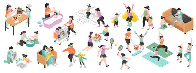 motherhood isometric set Vector Image