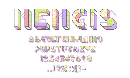 3d block font memphis type geometric typeface vector image