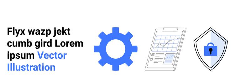 gear graph report and shield lock symbolizing vector image