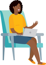 Woman afro sitting in chair with laptop isolated vector