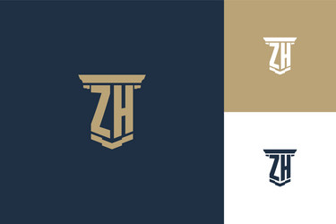 Zh monogram initials logo design with pillar icon vector