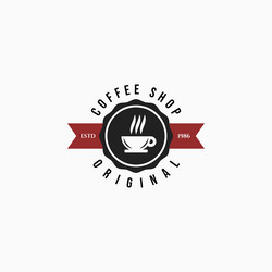 Vintage coffee cup with banner logo design simple vector