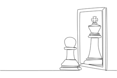 continuous one line drawing pawn chess standing vector