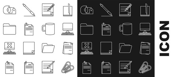 Set line paper clip file document computer vector