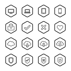 black line web icon set with hexagon frame vector image