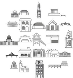 building icons set outline style vector image