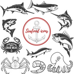 Seafood Icon Set - Ocean Creatures Vector Image