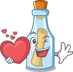 with heart message in bottle on a character vector