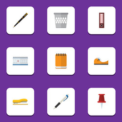 flat icon stationery set of trashcan pushpin nib vector image