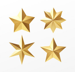 set golden realistic stars with different rays vector image