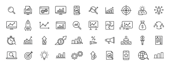 set of 40 data analysis web icons in line style vector image
