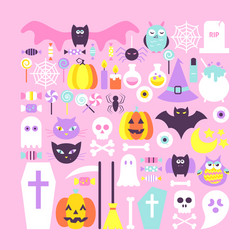 cute halloween objects in trendy colors vector