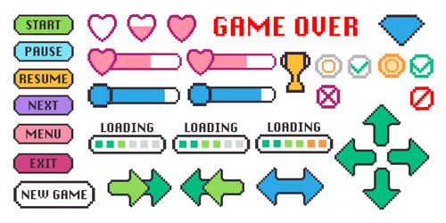graphic set game collection pixel 8 bit arcade vector image