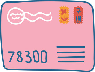 Pink retro mail envelope with stamps front view vector