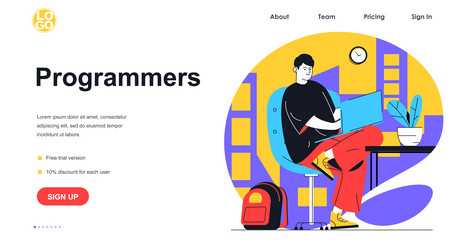 Programmers working web banner concept vector