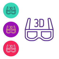 Set line 3d cinema glasses icon isolated on white vector