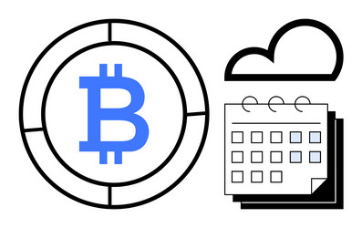 bitcoin emblem beside cloud and calendar Vector Image