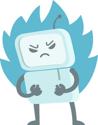 evil robot in anger with fists and fire character vector image