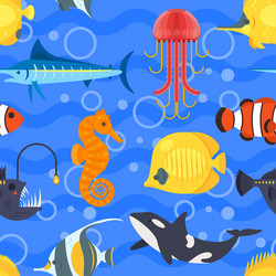 flat style seamless pattern with exotic fish vector