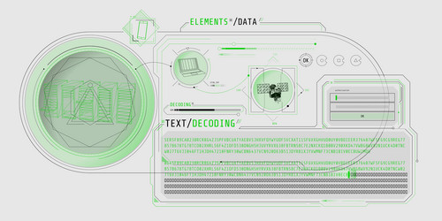 hud interface for processing server data with text vector image