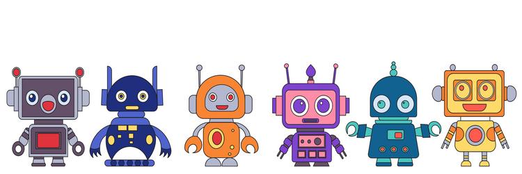 robots androids set in doodle style on white vector image