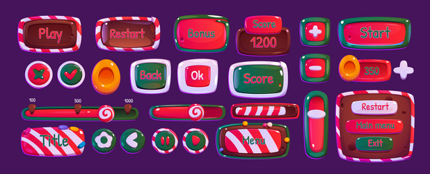 Winter Game UI Elements & Buttons vector image