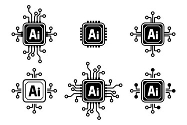 electronic chip ai processor icon set artificial vector image