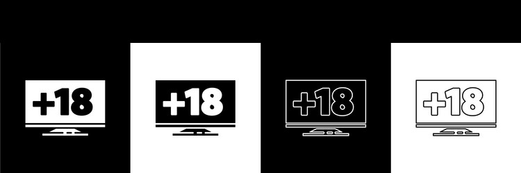 set computer monitor with 18 plus content icon vector image