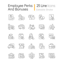 Employee perks and bonuses linear icons set vector