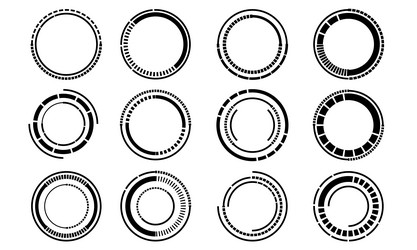 set of sci fi black circle user interface vector