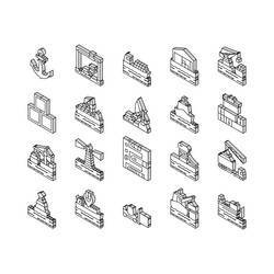 container port tool collection isometric icons set vector image